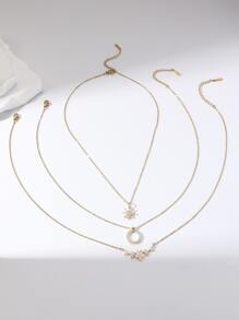 Hihho 3pcs/Set Fashionable Elegant Necklace With Flower & Circle Shaped Design, Unique And Creative Jewelry For Women, Luxury Gift Valentines,Mom,Mother,Mother's Day,Gift