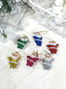 6pcsColored Gold Powder Santa Claus Doll Pendant, Christmas Tree Accessories, Santa Claus,Christmas