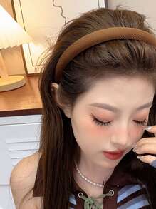 5入組簡約風卡其色斜紋布頭髮箍適合女士,頭繩,臉部清潔頭帶,頭配件