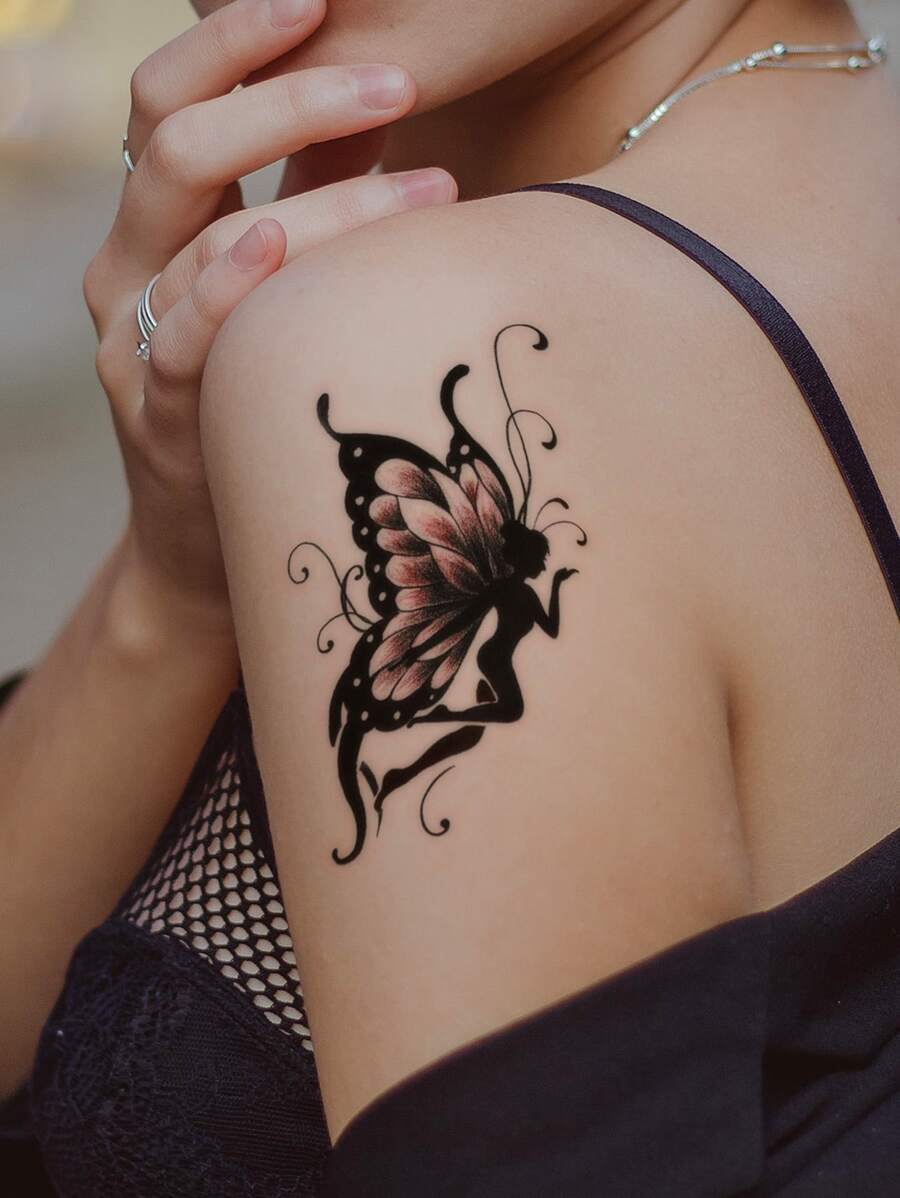 2pcs Butterfly & Fairy Design Temporary Tattoo Stickers For Wrist, Arm, Small Body Areas - Multicolor - View 1