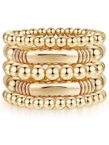 5pcs/set Ccb Beaded Bracelet Set For Women - Yellow Gold - View 1