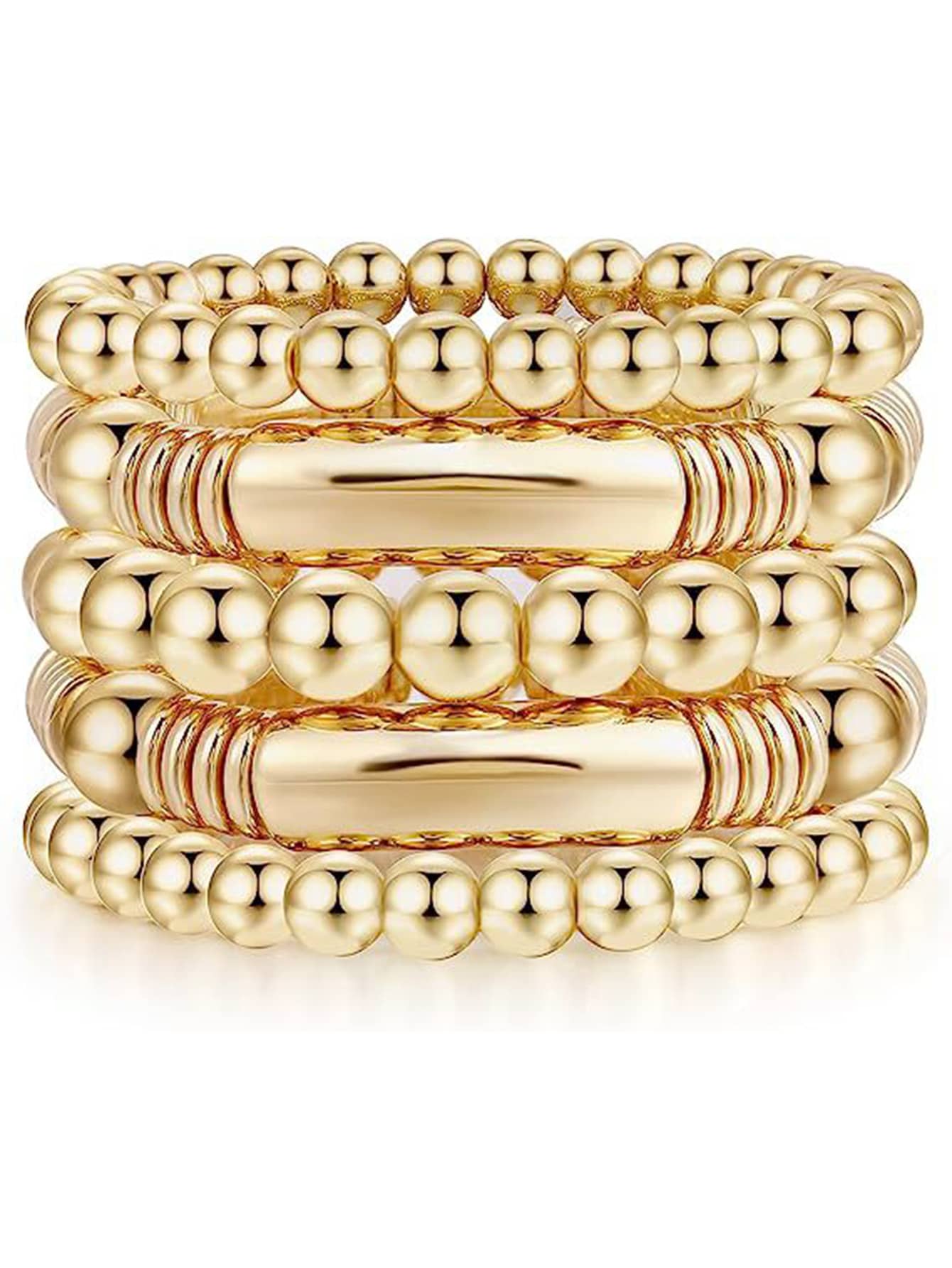 5pcs/set Ccb Beaded Bracelet Set For Women - Yellow Gold - View 1