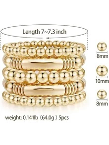 5pcs/set Ccb Beaded Bracelet Set For Women - Yellow Gold - View 4