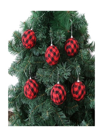 Christmas Plaid Fabric Ball Decorative Xmas Tree Hanging Ornament Festival Home Party Supply