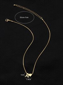 1 件时尚简约设计心形和字母吊坠项链，带爱心和字母饰物，锁骨链，情人节、妈妈、母亲、母亲节、礼物 - 金黃色 - 查看 5