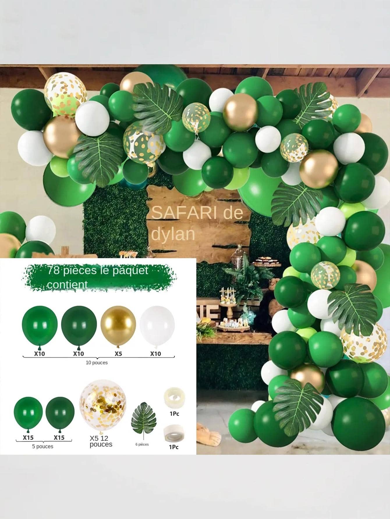 Green Jungle Themed Arch Balloon Set For Birthday, Wedding, Party