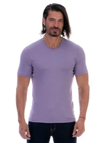Playera Cuello V Para Hombre Manga Corta Básica - Lila Púrpura - Ver 1