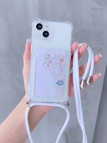 ins風格手機外殼帶插卡槽&手機掛繩適用於 - 棕色 - 查看 2