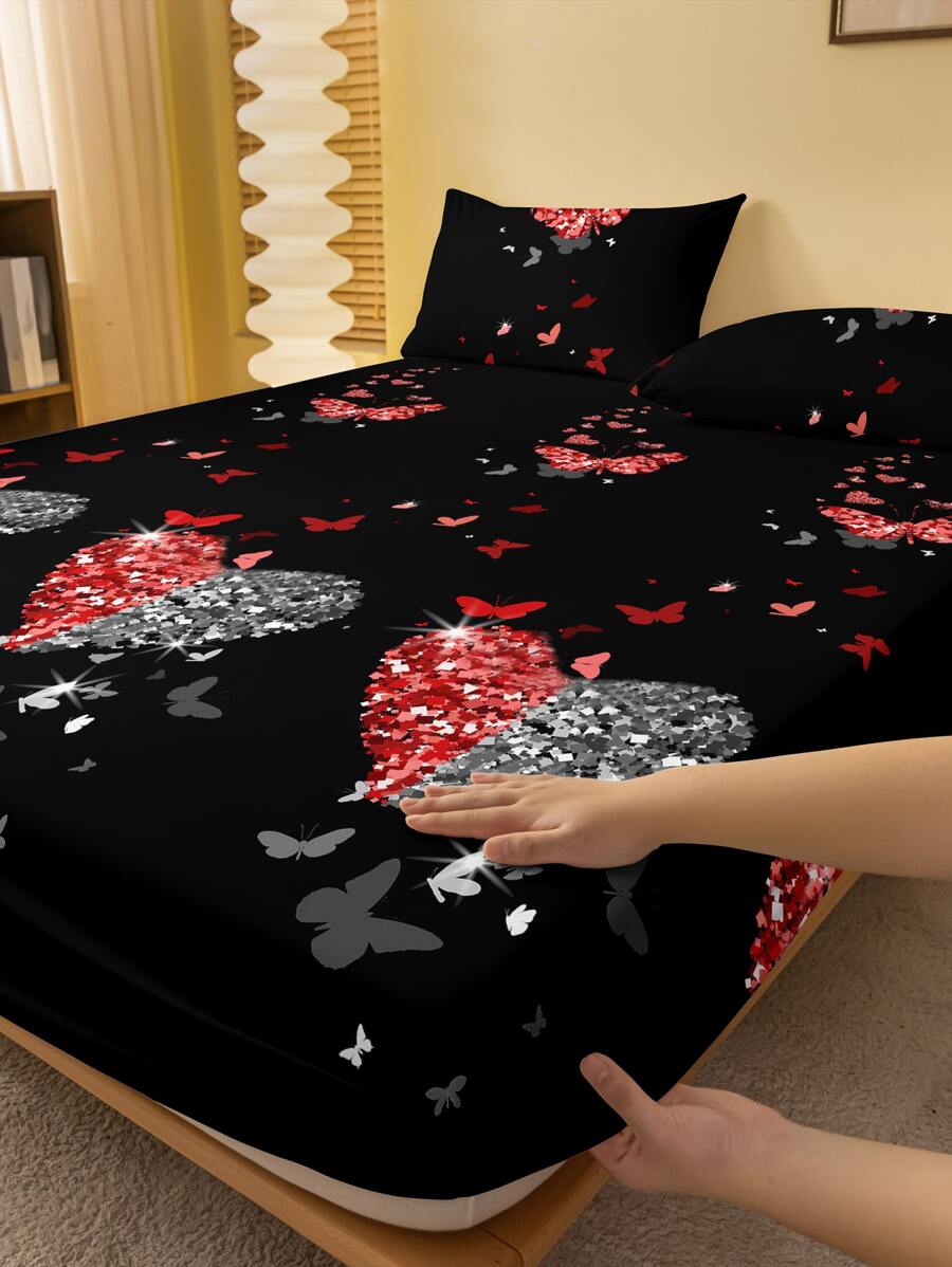 時尚簡約風格玫瑰花蝴蝶格印花刷毛床單床罩防塵罩男女睡房家居紡織床上用品 - 彩色 - 查看 1