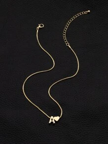 1 件时尚简约设计心形和字母吊坠项链，带爱心和字母饰物，锁骨链，情人节、妈妈、母亲、母亲节、礼物 - 金黃色 - 查看 4