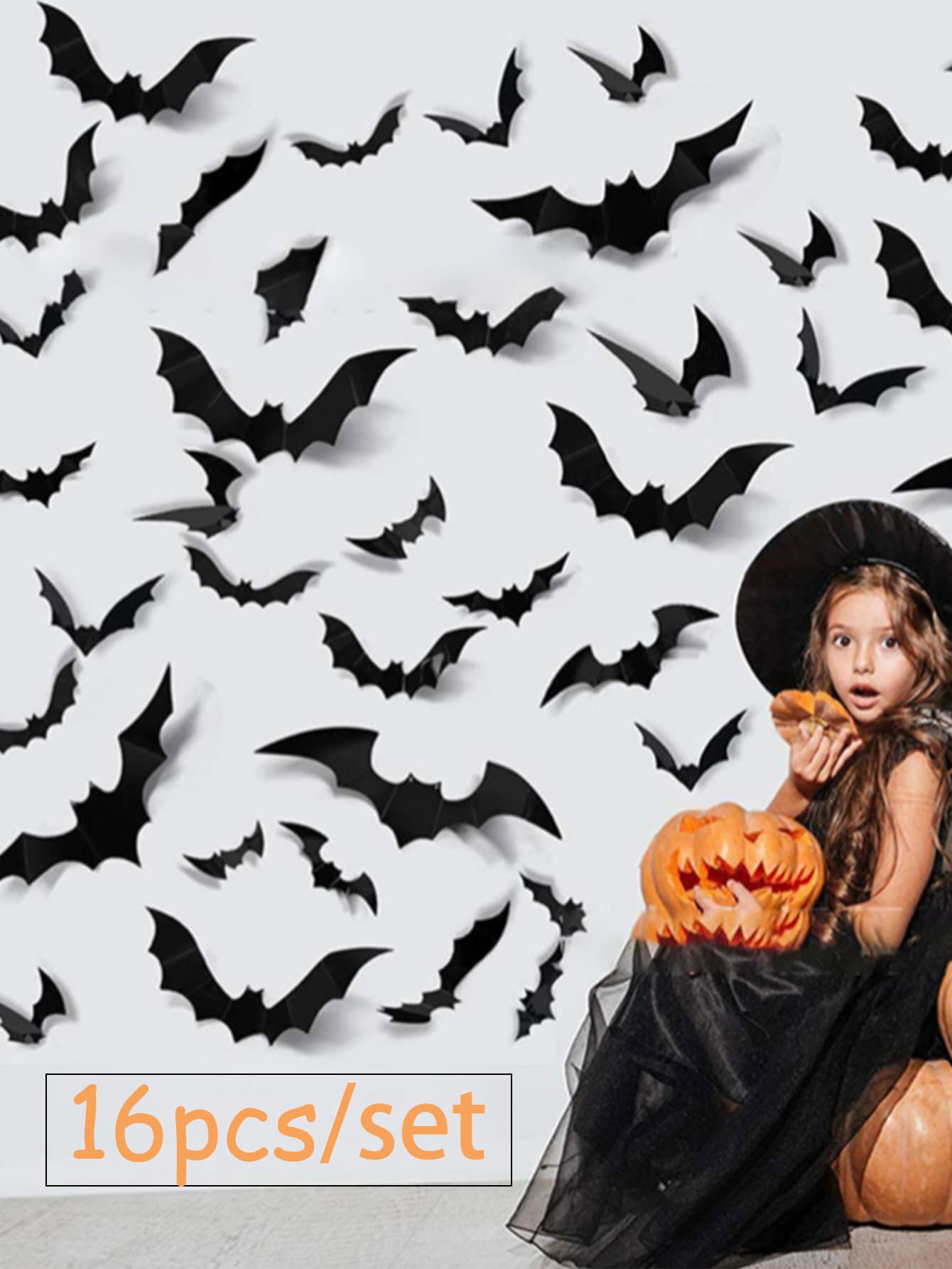 16pcs Halloween Bat Sticker Decoration, 3d Bat Wall Decal,Home Decor ,Room Decor,Wall Decor Halloween Decor - Black - View 1