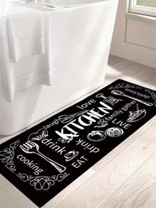 1 tapete criativo com tema de cozinha, tapete de banheiro, tapete interno, capacho, capacho de entrada, decoração de casa - Preto - Ver 2
