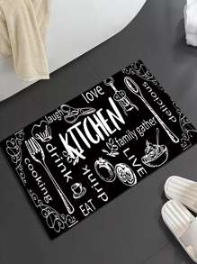 1 tapete criativo com tema de cozinha, tapete de banheiro, tapete interno, capacho, capacho de entrada, decoração de casa - Preto - Ver 3