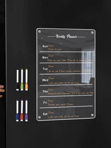 1pc 3d Magnetic Transparent Weekly Planner Memo Board, Erasable Magnetic Fridge Sticker, With Wall Hooks For Different Scenes Birthday - White - View 1