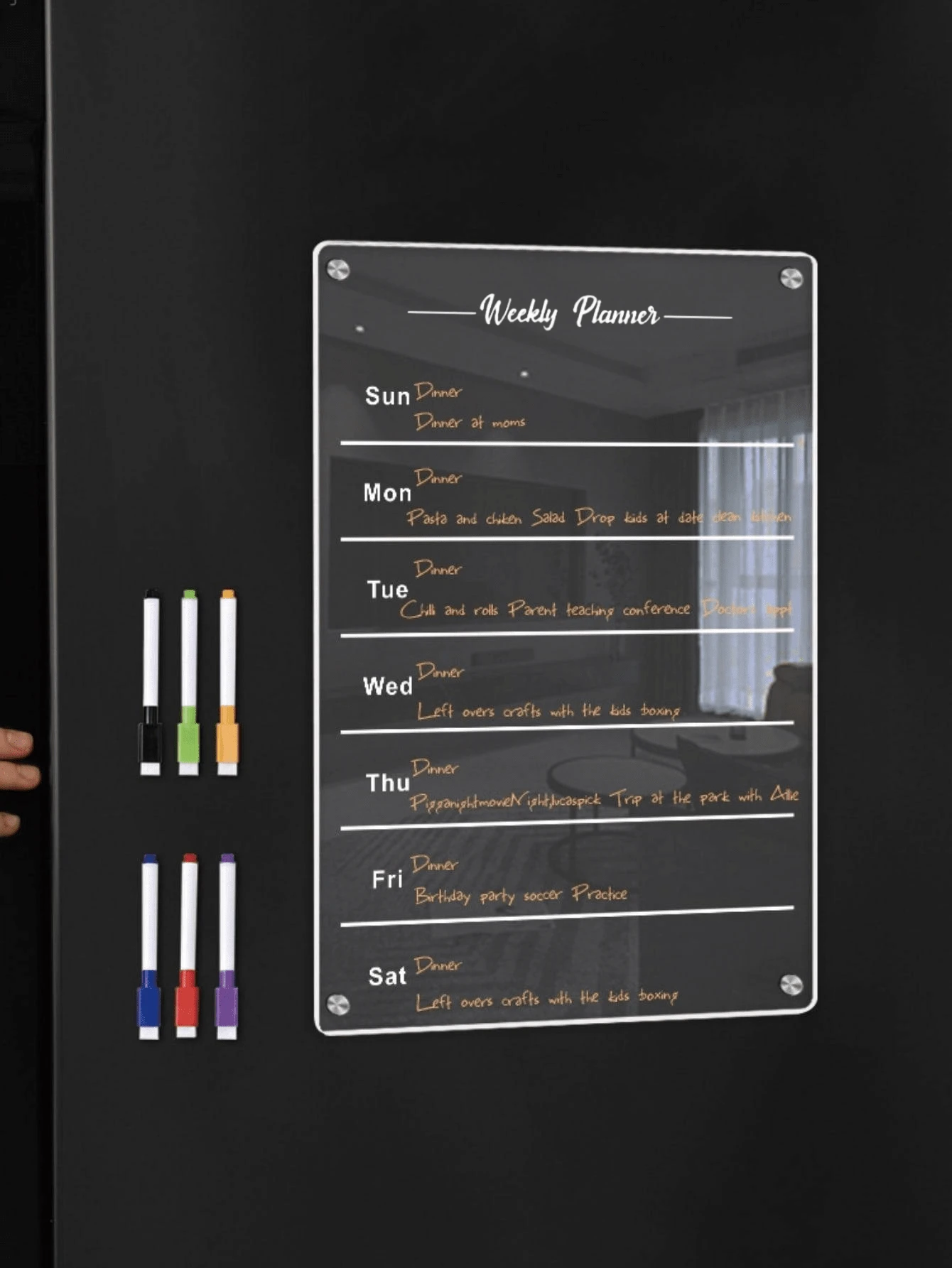 1pc 3d Magnetic Transparent Weekly Planner Memo Board, Erasable Magnetic Fridge Sticker, With Wall Hooks For Different Scenes Birthday - White - View 1