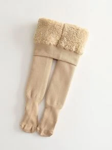 1pc Toddler Girls' Thermal Tights, White/black, For Baby Bottoming In Winter - Beige - View 7