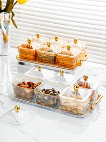 1 Set Of Festive Square Fruit Tray With Cover And Acrylic Tray For Home Use - White - View 7