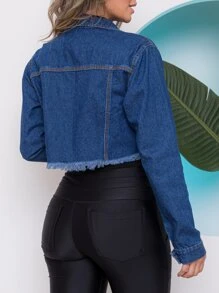 Women Denim Tops - 深色水洗藍 - 查看 3