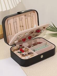 1pc Jewelry Storage Box For Rings, Earrings, Jewelry Organizer - Black - View 1
