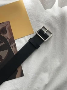 1pc Square Buckle Black Pu Leather Belt, Versatile Minimalist Stylish Waistband For Students Summer, School Fall, Autumn, Halloween - Black - View 3