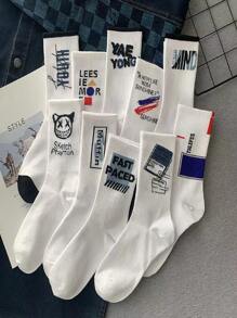 10pairs Men's Simple Street Style Versatile Mid-Calf Leisure Socks - Multicolor - View 1