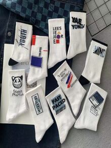 10pairs Men's Simple Street Style Versatile Mid-Calf Leisure Socks - Multicolor - View 2