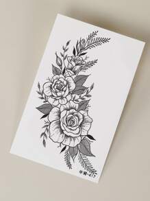 1 件适用于手臂/身体的防反光临时纹身贴纸，大号蓝色花朵和叶子图案草本半永久纹身，可持续两周 - 藍色 - 查看 4