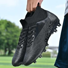 1雙男子高筒足球鞋戶外訓練鞋防滑職業足球鞋,透氣耐磨,男女皆宜ronaldo(梅西) - 黑色 - 查看 3