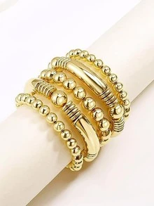 5pcs/set Ccb Beaded Bracelet Set For Women - Yellow Gold - View 3