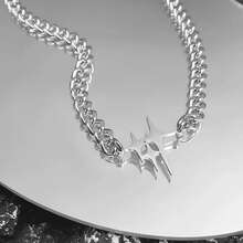 1入組銀色時尚朋克風男士不鏽鋼頸鍊,星星吊墜 - 銀色 - 查看 4