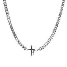 1入組銀色時尚朋克風男士不鏽鋼頸鍊,星星吊墜 - 銀色 - 查看 3