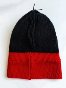 1pc Red & Black Knitted Beanie Hat With Pompom Balls For Toddlers, Unisex Winter Warm Cap