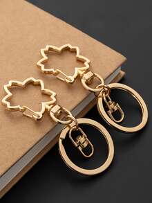 1pc Cherry Blossom Keychain Set Including 3pcs Metallic Keyrings Creative Key Pendant For Bag Accessory - Rose Gold - View 3