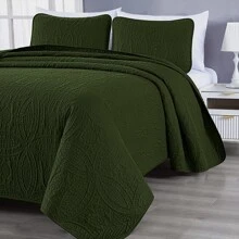 2入組/套黑暗綠色床單套裝,現代織物床罩被套 - 橄欖綠 - 查看 2