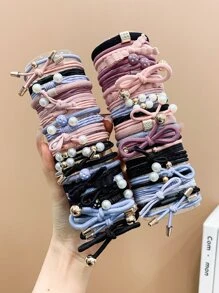 50pcs Girls' Colorful High Elastic Simple Faux Pearl Hair Ties
