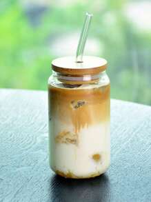 1pc 400ml Clear Straw Bottle, Modern Glass Coffee Cup For Home, Office, Water Bottle