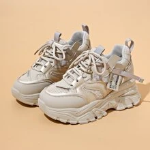 1雙女士運動風格厚底坡跟運動鞋,綁帶式,香檳色,時尚低幫日常訓練鞋 - 香檳色 - 查看 9