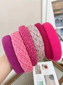 6pcs/Set Fashionable Pink Velvet Headband, Korean Style Rose Red Sponge Hair Hoop,Hairband,Hair Hoop,Hair Accessories Headbands