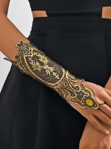 1 件复古金色蕾丝长袖，仿水钻设计，异国风情手饰，派对服装配饰，角色扮演万圣节 - 金色 - 查看 2