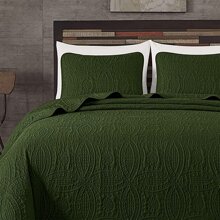 2入組/套黑暗綠色床單套裝,現代織物床罩被套 - 橄欖綠 - 查看 1