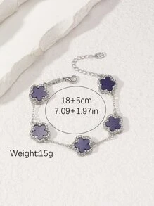 1pc Fashionable & Elegant Clover & Ocean Blue Rhinestone Inlaid Bracelet For Women's Daily Wear (Without Gift Box) - Silver - View 3