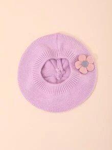 1 件嬰幼兒可愛純色花朵裝飾針織貝雷帽春/秋/冬 - 淡紫色 - 查看 3