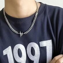 1入組銀色時尚朋克風男士不鏽鋼頸鍊,星星吊墜 - 銀色 - 查看 1