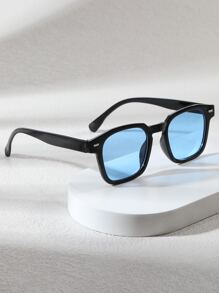 1入組 男士多色飾面方框時尚眼鏡，適用於日常休閒墨鏡配件 - 藍色 - 查看 2