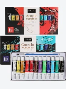 12 bucăți tampoane acrilice de culori mixte, set simplu de vopsea acrilică de 12 ml pentru desen, cadou