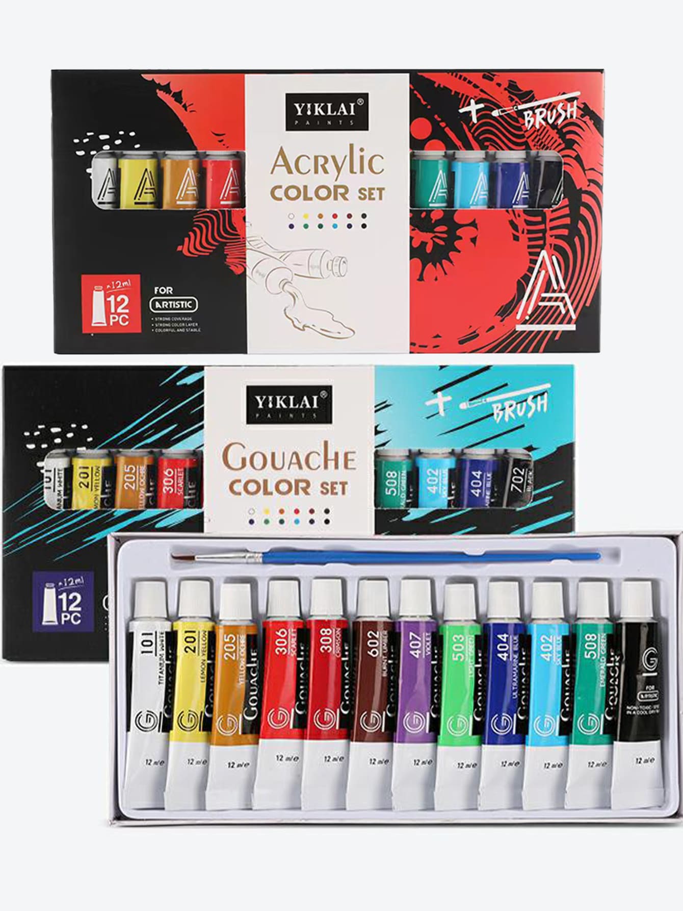 12 bucăți tampoane acrilice de culori mixte, set simplu de vopsea acrilică de 12 ml pentru desen, cadou