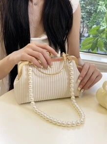閃閃發光,閃亮迷人,優雅精美的菱形公主假珍珠 & 水晶珠串 & 裝飾時尚pu手拿包,經典白色簡約晚禮服派對輕便晚宴包,設有珍珠鏈肩帶,適用於派對、婚禮、prom和晚宴,口紅、女式珍珠包晚宴包、晚宴包、派對包、女孩、女人的晚宴包,最適合派對、婚禮、prom、晚宴/宴會,是女性的最佳禮物 - 白色 - 查看 2
