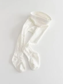 1 pieza Leggings de niña con patrón de mariposa y corazón de unicolor, mallas suaves y cómodas en blanco y negro para uso casual para niños pequeños - Blanco - Ver 4