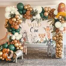 119pcs Wild Green Jungle Theme Latex Balloon Arch Garland Set, Suitable For 1st Birthday, Anniversary, Celebration, Party Decoration - Dark Green - View 5