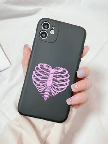 1入組透明極簡粉紅色心臟&骷髏紋印花霧黑超薄tpu手機殼,適用於蘋果手機 - 彩色 - 查看 2